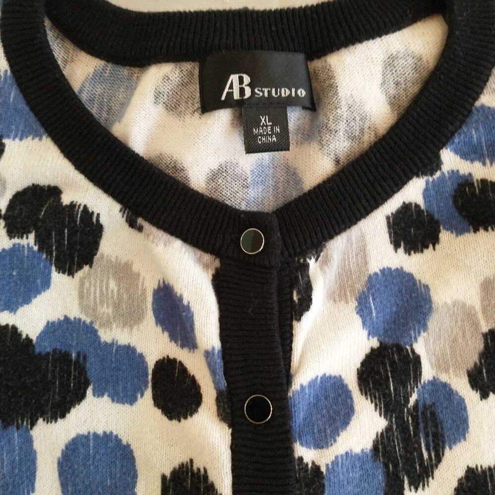 AB Studio Women's XL Cardigan Sweater Multicolor Polka Dot 3/4 Sleeve Cotton - Picture 6 of 16
